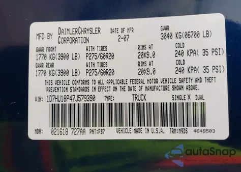 2007 Dodge Ram 1500 Slt/Trx4 Off Road/Sport z USA, uszkodzony, nr VIN 1D7HU18P47J579390